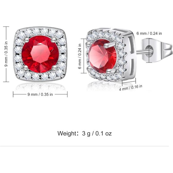 Women's Red Square Simulated Dainty Diamond Halo Sparkling Stud Earring - Picture 5 of 9